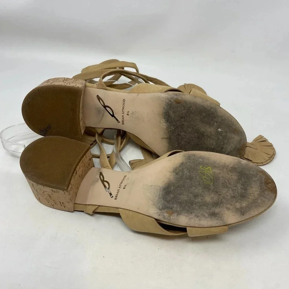 Brian Atwood Astor Camel Nubuck Lace Up Tie Sandals Size US 8.5‎